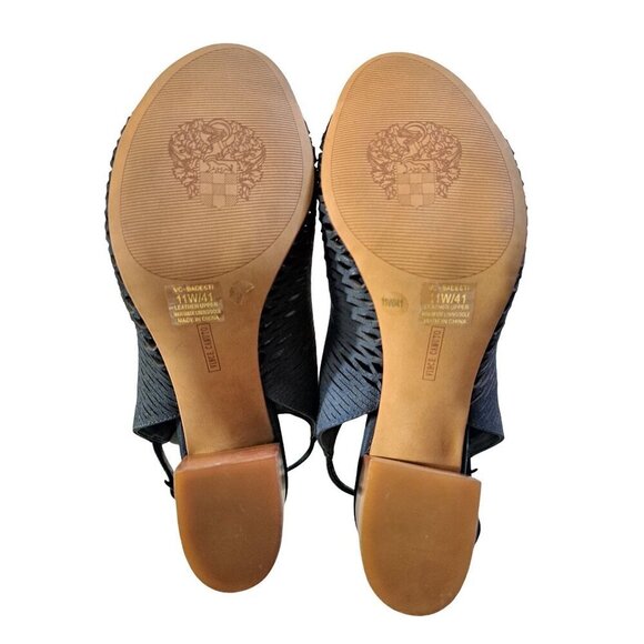 VINCE CAMUTO Badesti Black Suede Laser Cut Open Toe High Heel Booties NWOB Size - Picture 8 of 11